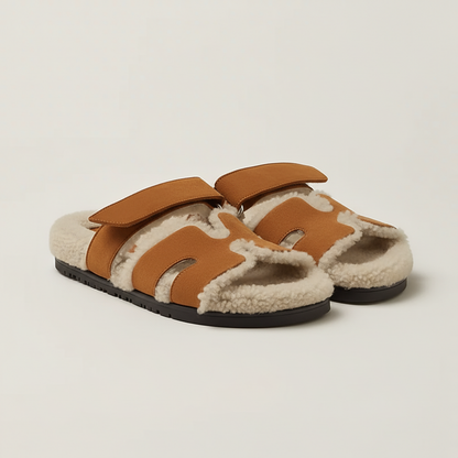 SANDALS ROMA – BRAUN & OFF-WHITE PELZ