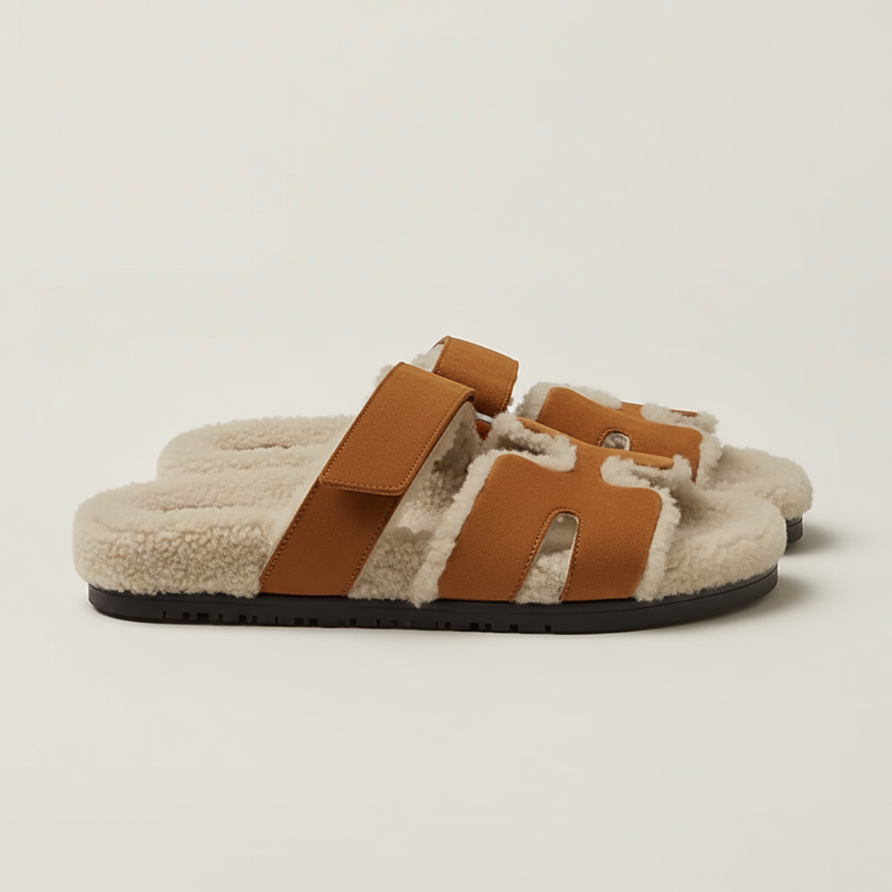 SANDALS ROMA – BRAUN & OFF-WHITE PELZ