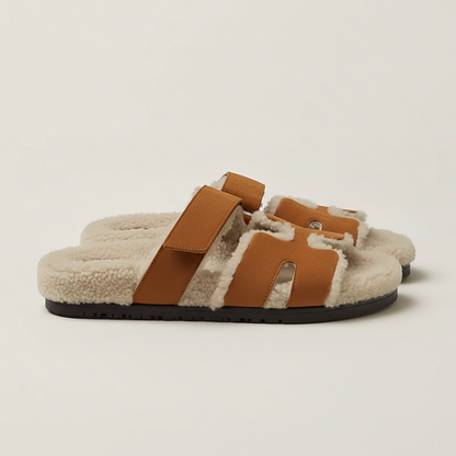 SANDALS ROMA – BRAUN & OFF-WHITE PELZ